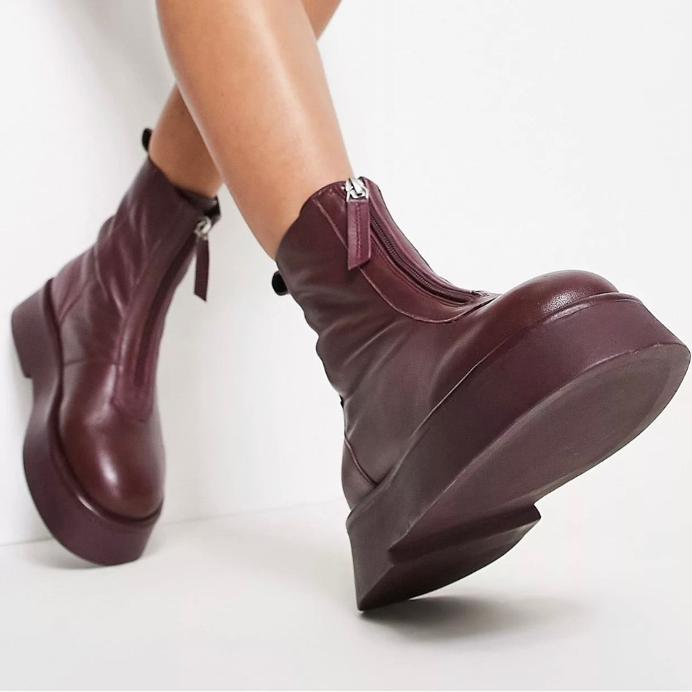 ISO!!! ASOS DESIGN Atlantis leather zip front boots in burgundy leather